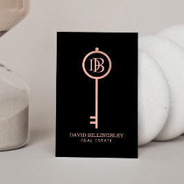 Luxe Ro Guld Skeleton Nyckel Monogram Realtor Visitkort
