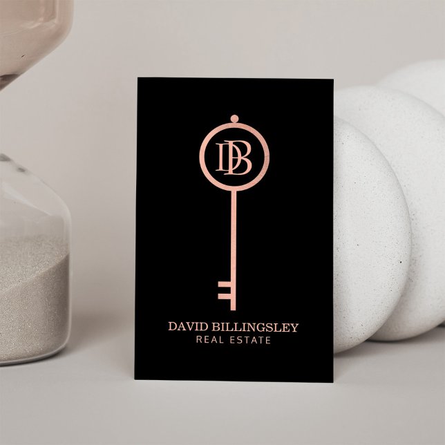 Luxe Ro Guld Skeleton Nyckel Monogram Realtor Visitkort (Skapare uppladdad)