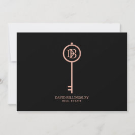 Luxe Ro Guld Skeleton Nyckel Monogram Tack Anteckningskort