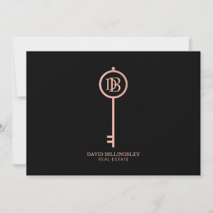Luxe Ro Guld Skeleton Nyckel Monogram Tack Anteckningskort