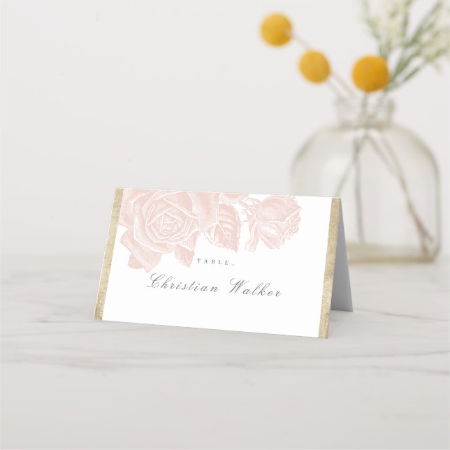 Luxe ro  guld vintage botaniska bröllop placeringskort (Framsida)