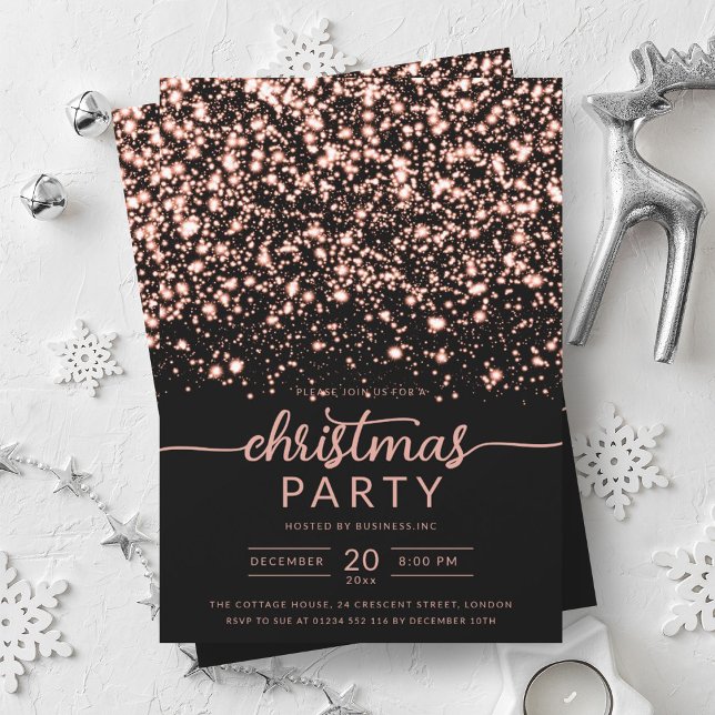 Luxe Ro Guld Winter Shiny Stars Company Julafton Inbjudningar (Luxe Rose Gold Winter Shiny Stars Company Xmas Invitation)