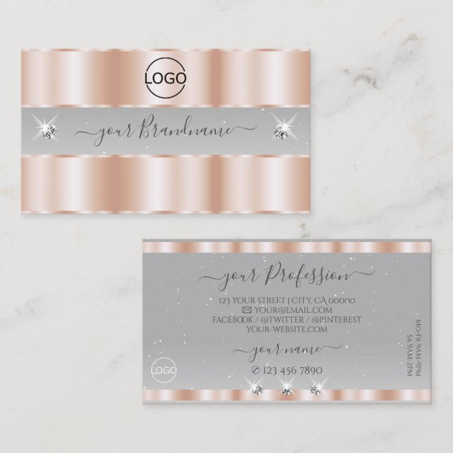 Luxe Ro Light Grått Gnistra judar med Logotyp Visitkort (Fram/baksida)