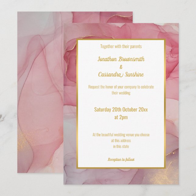 LUXE RO  MARBLE WEDING INVITATION INBJUDNINGAR (Fram/baksida)