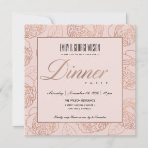 LUXE RODNAD ROSA ROSÉGULD BLOMSTER DINNERFEST INBJUDNINGAR