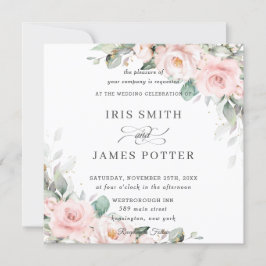 Luxe  Rosa Blommigt Greenery Bröllop Square Inbjudningar