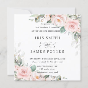 Luxe Rosa Blommigt Greenery Bröllop Square Inbjudningar