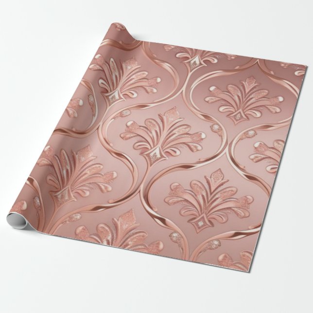 Luxe Rosa Glitzy Foil Ro Guld  Glam Presentpapper (Utrullad)
