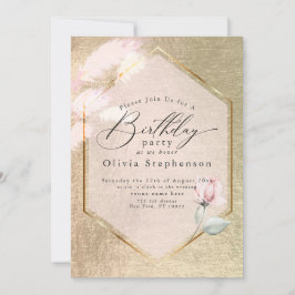 Luxe Rosa Guld Blommigt Birthday-inbjudan Inbjudningar