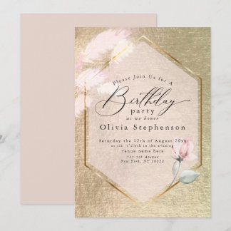 Luxe Rosa Guld Blommigt Birthday-inbjudan Inbjudningar