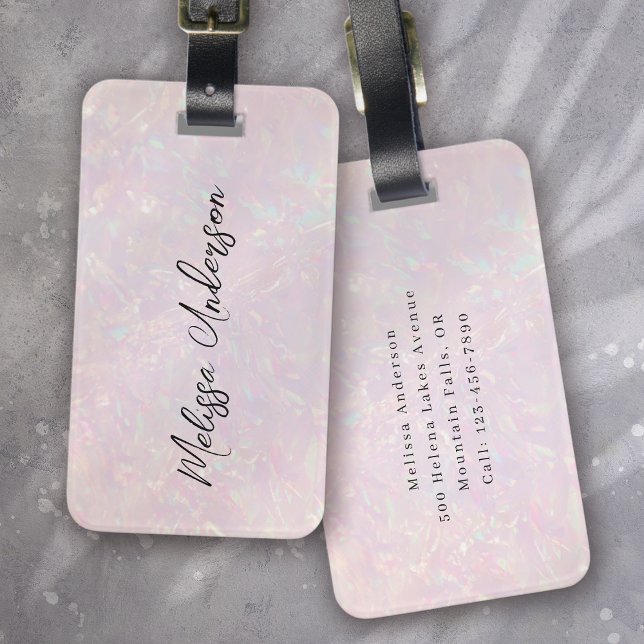 Luxe Rosa Iridescent Calligraphy Bagagebricka (Skapare uppladdad)