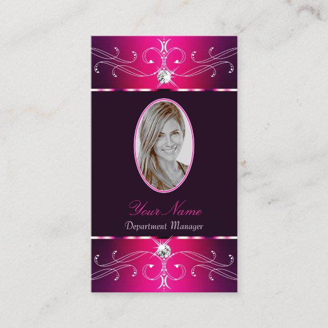 Luxe Rosa Lila Burgund Ornate Ornaments Add Foto Visitkort (Framsida)