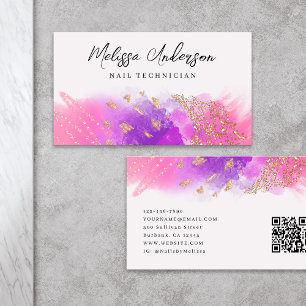 Luxe Rosa Lila Guld Glitter QR-kod Visitkort