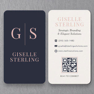 Luxe  Rosa Monogram Blue QR-kod Visitkort