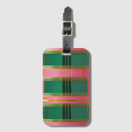 Luxe Rosa och Grön Färgblockerad Monogram Resegods Bagagebricka