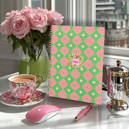 Luxe rosa och grön Harlequin-monogramkrön