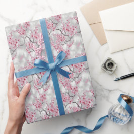 Luxe Rosa och Silvery Cherry Blommar Presentpapper