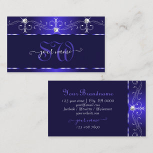 Luxe Royal Blue Squiggles Gnistra Jewels Monogram Visitkort