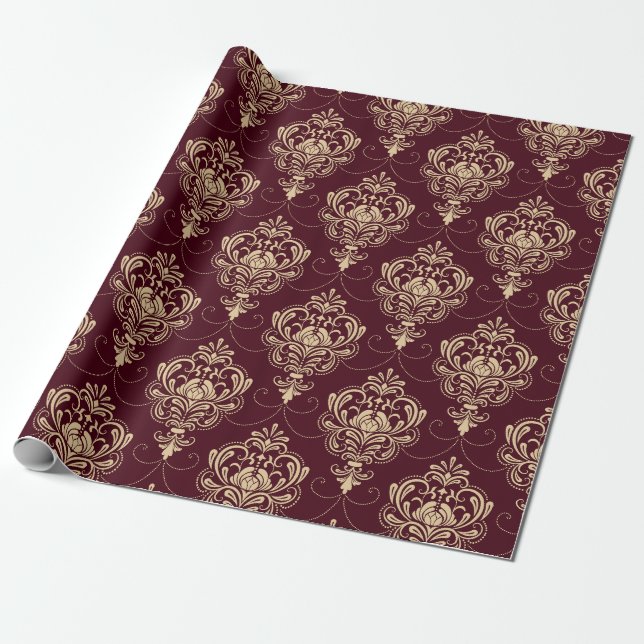 Luxe Royal Damask Guld Ornamental Mönster Presentpapper (Utrullad)
