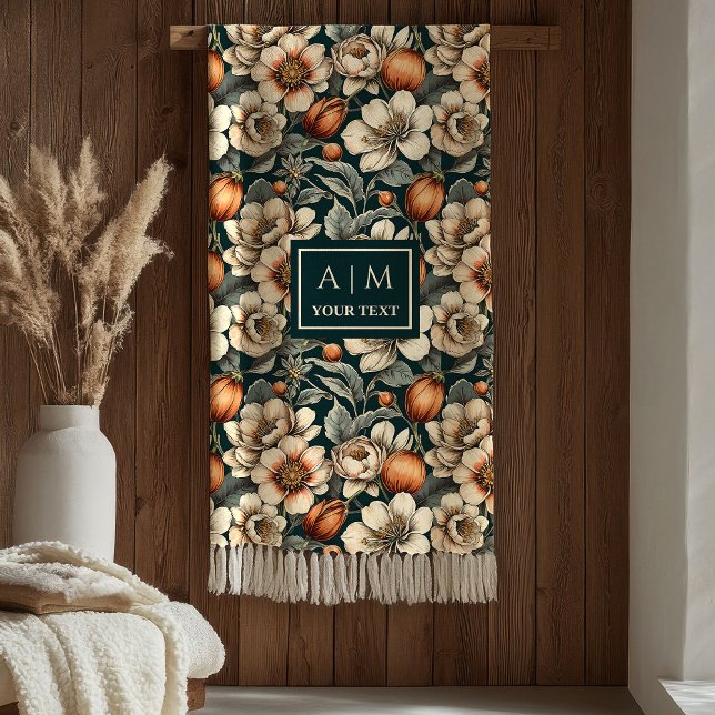 Luxe Sage Green Rustic Terracotta Autumn Blooms  Fleecefilt (Luxe Sage Green Rustic Terracotta Autumn Blooms Blanket)