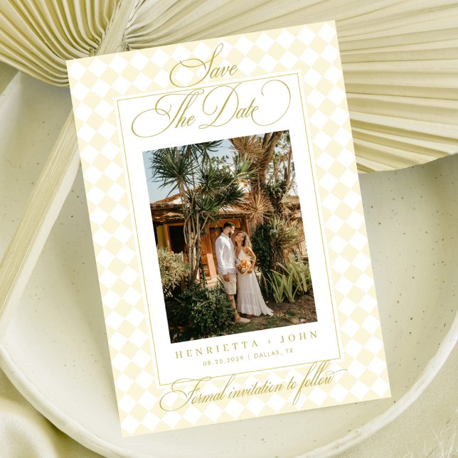 Luxe Script Citrus Gul Bröllop Sommar Förfinad Spara Datumet (Skapare uppladdad)