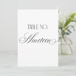 Luxe Script Wedding Table Number Nineteen Sign Inbjudningar