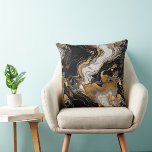 Luxe Serenity Svart, Guld & Vit Marmor-Inspirerad Kudde