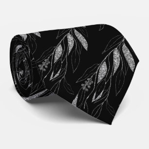 LUXE SILVER BLACK EUCALYPTUS BOTANICAL TIE SLIPS