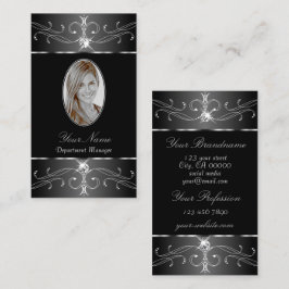 Luxe Silver Black White Ornate Ornaments Lägg till Visitkort