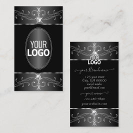 Luxe Silver Black White Ornate Ornaments med Logot Visitkort