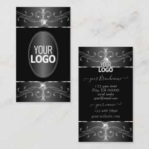 Luxe Silver Black White Ornate Ornaments med Logot Visitkort