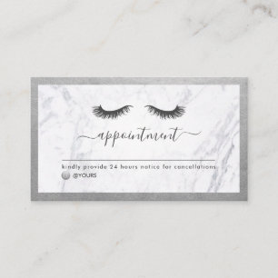 Luxe Silver & Marble Eyelash Beauty Möte Visitkort