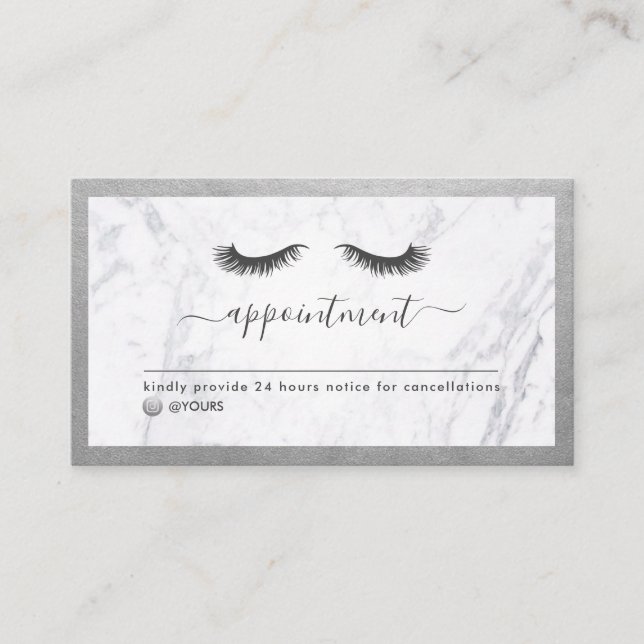 Luxe Silver & Marble Eyelash Beauty Möte Visitkort (Framsida)