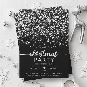 Luxe Silver Winter Shiny Stars Company Julafton Inbjudningar