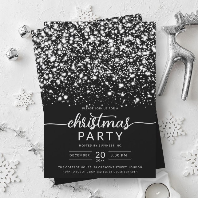 Luxe Silver Winter Shiny Stars Company Julafton Inbjudningar (Luxe Silver Winter Shiny Stars Company Xmas Invitation)