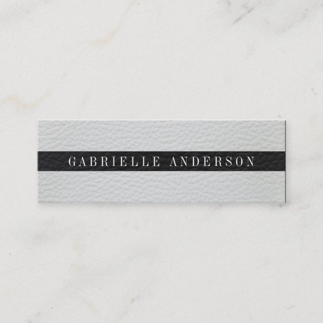 Luxe Simple White and Black Leather Mini Visitkort (Framsida)