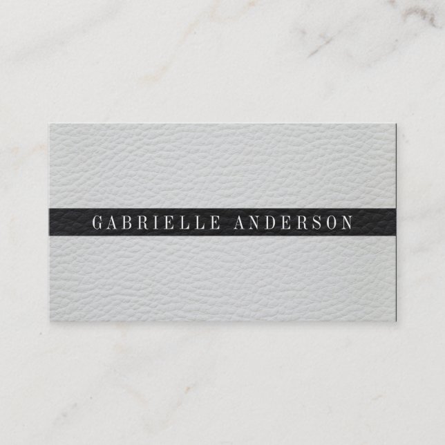 Luxe Simple White and Black Leather Visitkort (Framsida)