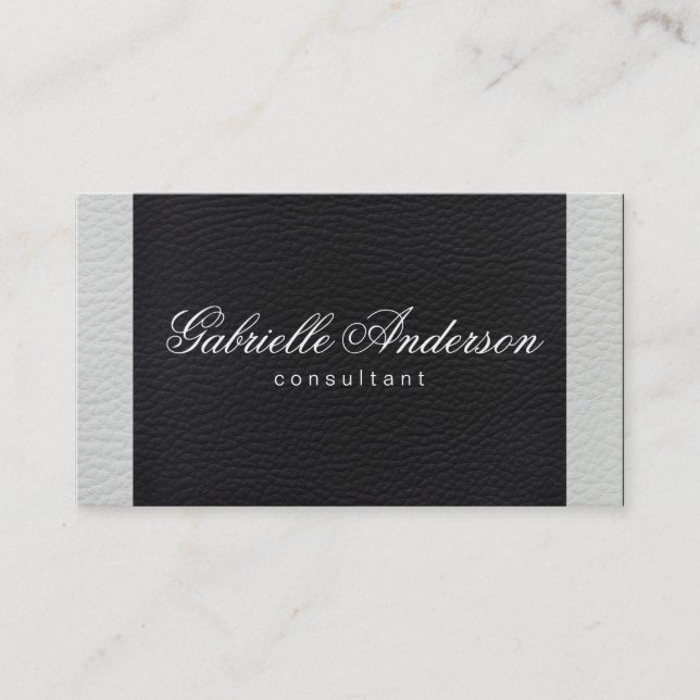 Luxe Simple White and Black Leather Visitkort (Framsida)