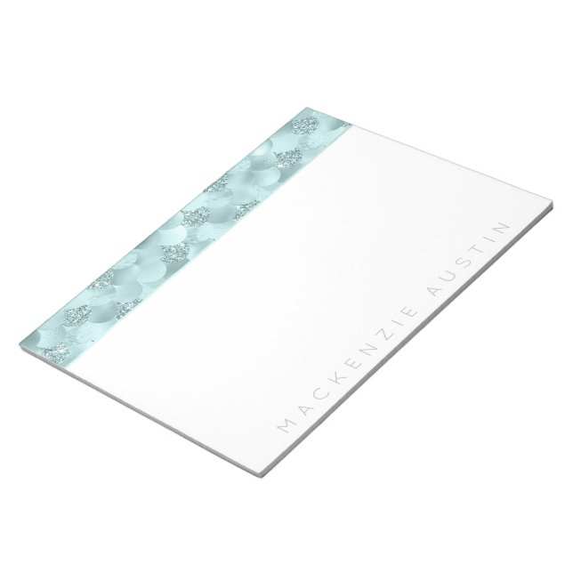 Luxe Sjöjungfru Scales | Aqua Mint Teal Monogram Anteckningsblock (Vinklad)