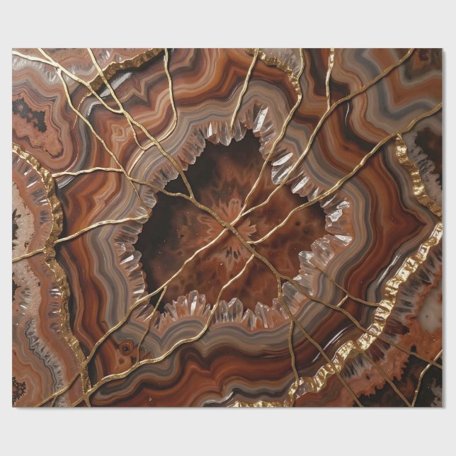 Luxe skiva av guld Kintsugi Agat Mineral  Presentpapper (Platt)
