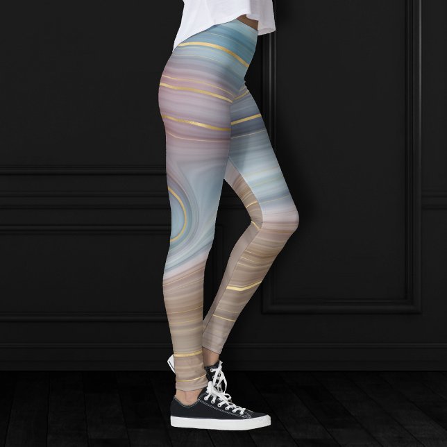 Luxe Strata | Dusty Slate Blue Taupe Rosa Agate Leggings (Skapare uppladdad)