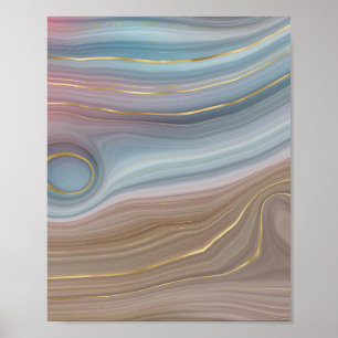 Luxe Strata Dusty Slate Blue Taupe Rosa Agate Poster