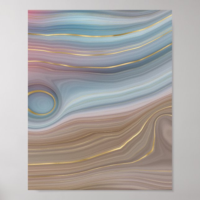 Luxe Strata | Dusty Slate Blue Taupe Rosa Agate Poster (Framsidan)