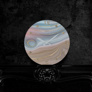 Luxe Strata Dusty Slate Blue Taupe Rosa Agate Rund Klocka