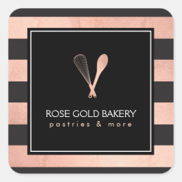 Luxe Stripe Ro Guld Whisk Spoon Logotyp Bakery II Fyrkantigt Klistermärke