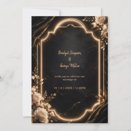 Luxe svart guld blommig neon bröllop Elegans Inbjudningar