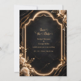 Luxe svart guld blommig neon bröllop Elegans Inbjudningar