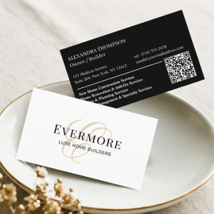 Luxe Svart Vitt Monogram Hem Entreprenör QR-kod Visitkort