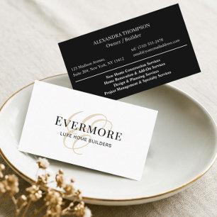 Luxe Svart Vitt Monogram Hem Entreprenör Renoverin Visitkort