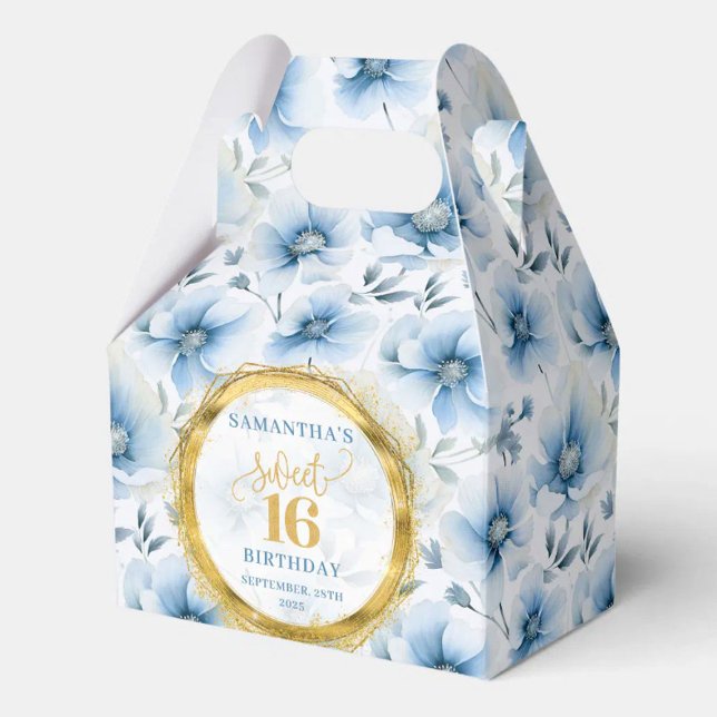 Luxe Sweet 16 Dusty Blue Guld Glitter Treat Box Presentaskar (Luxe Sweet 16 Dusty Blue Gold Glitter Treat Box)